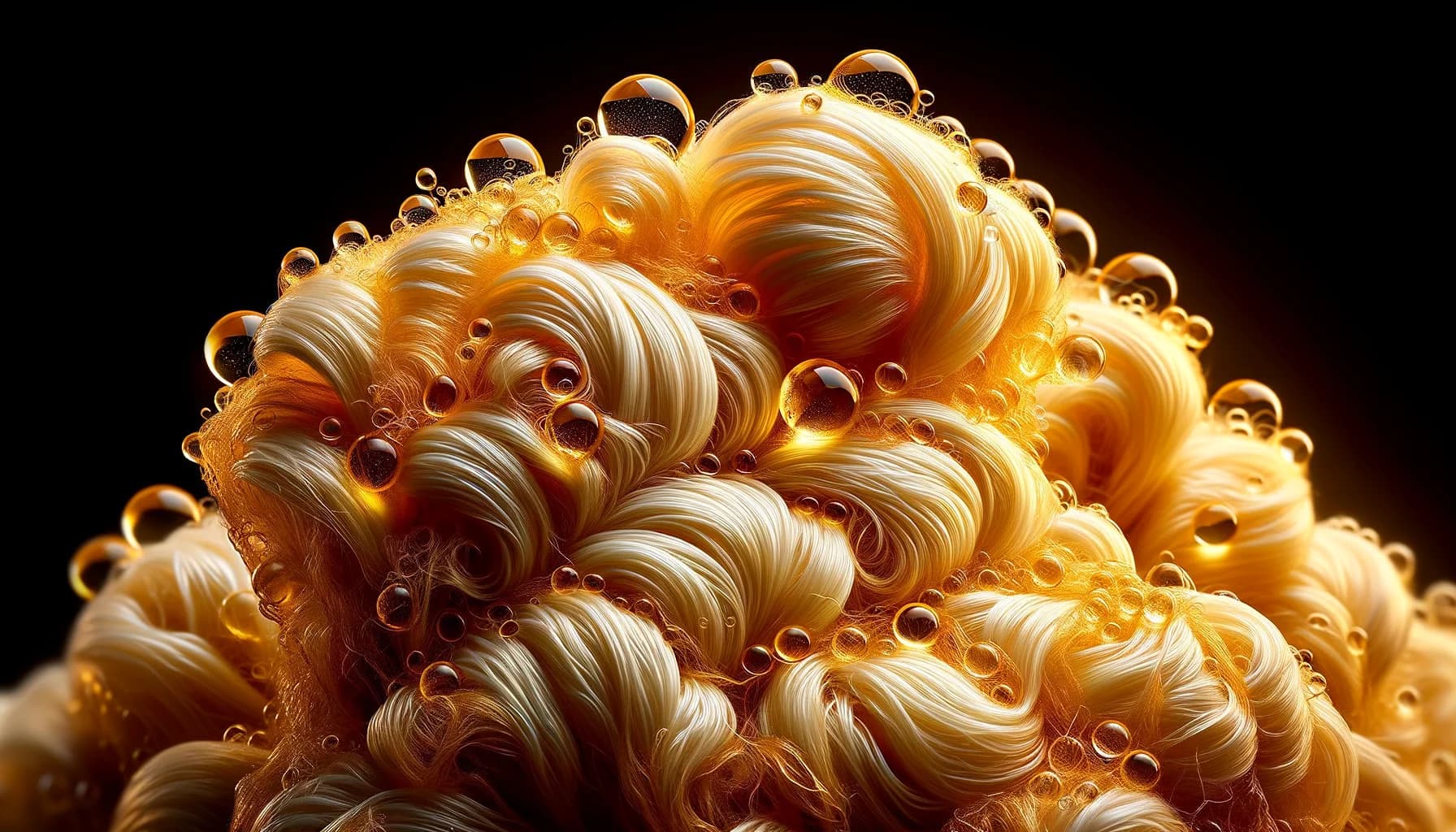 Råull med naturlig lanolin som visar vattenavstötande egenskaper med vattendroppar